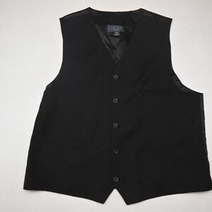 Pronto Uomo 2X 2XL Mens Black 100% Wool Button Front Waistcoat Vest